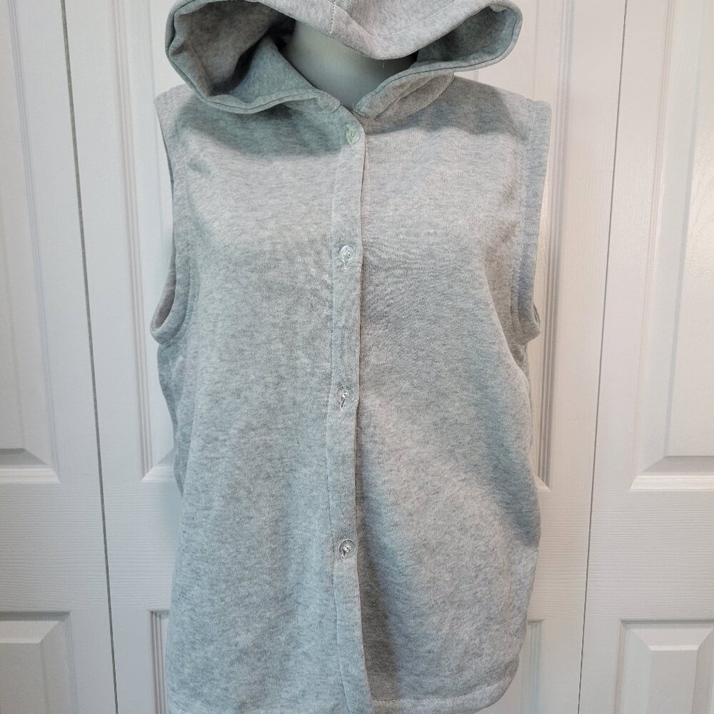 Light Gray Hooded Button-Front Lightweight Sleeveless Tank Top sz L EUC Athletic